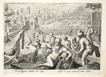 Methode des Fischfangs in seichtem Wasser mit Netzen, Illustration aus 